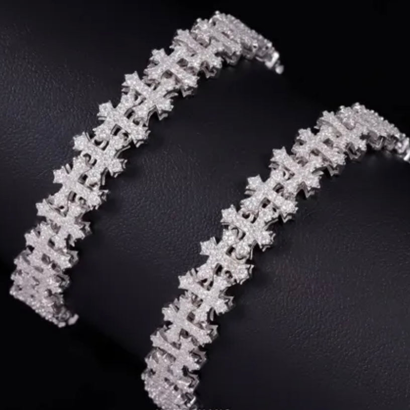 Iced Out Cross Moissanite Bracelet