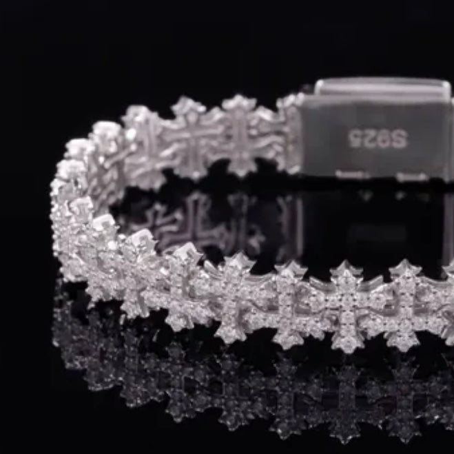 Iced Out Cross Moissanite Bracelet