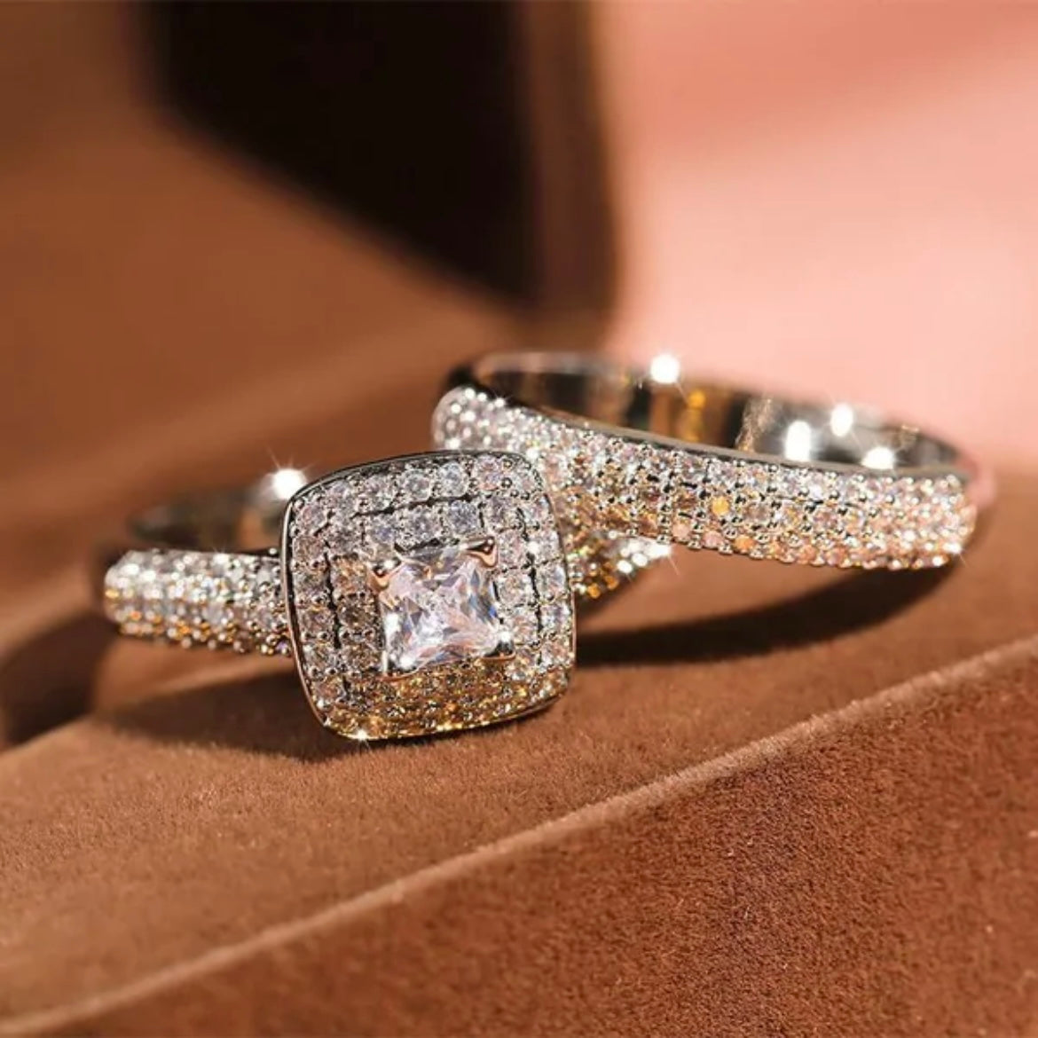 White Square Moissanite Ring